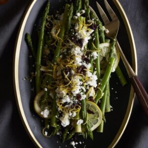 Asparagus with Lemon, Olives and Feta