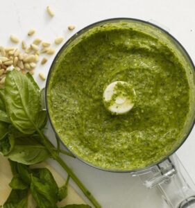 Classic Pesto in the bowl of food processer