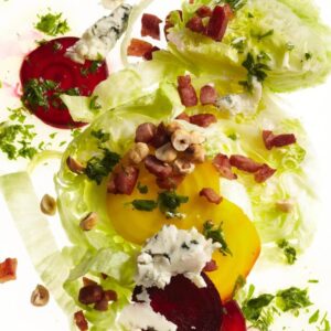 lettuce wedge salad with beets on white
