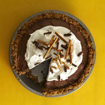 Chocolate pie with piece missing