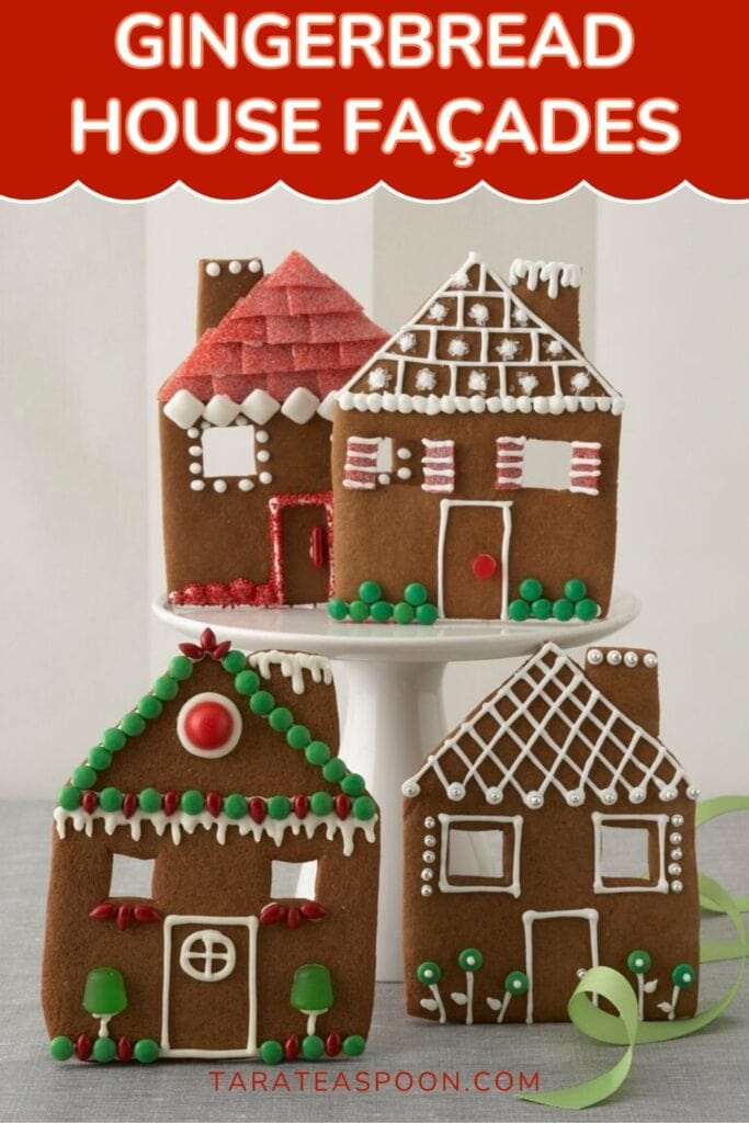 Pinterest graphic for Gingerbread House Facades recipe on Tara Teaspoon.