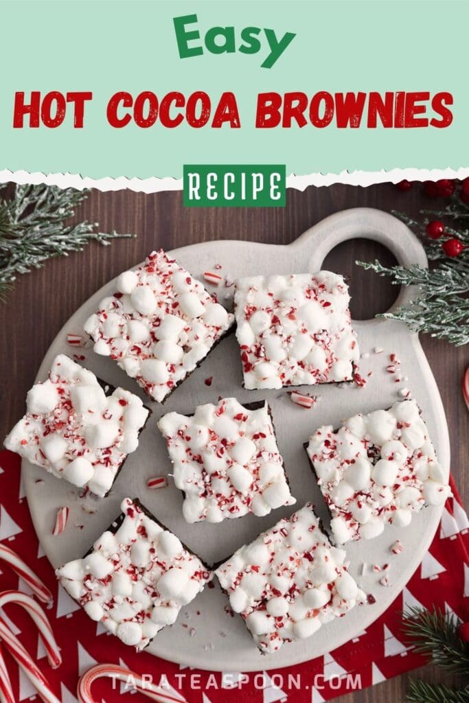 Pinterest graphic for Hot Cocoa Brownies recipe on Tara Teaspoon