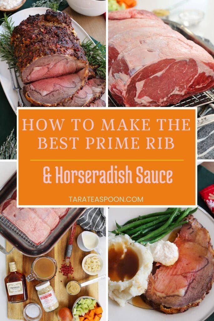 Pinterest graphic for Prime Rib with Creamed Horseradish recipe on Tara Teaspoon