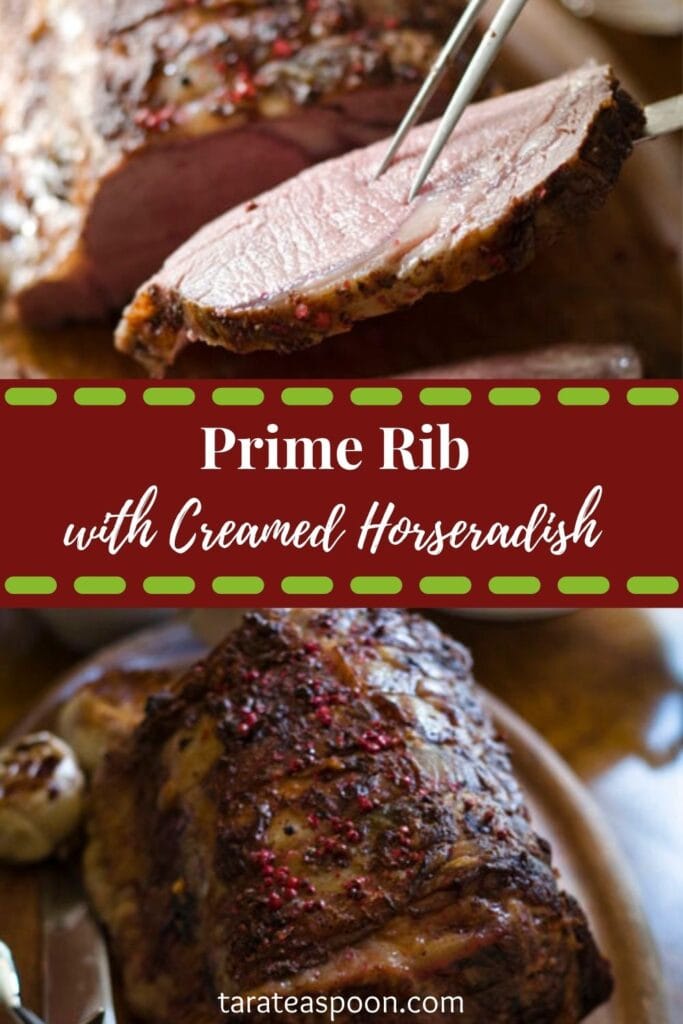 Pinterest graphic for Prime Rib with Creamed Horseradish recipe on Tara Teaspoon.
