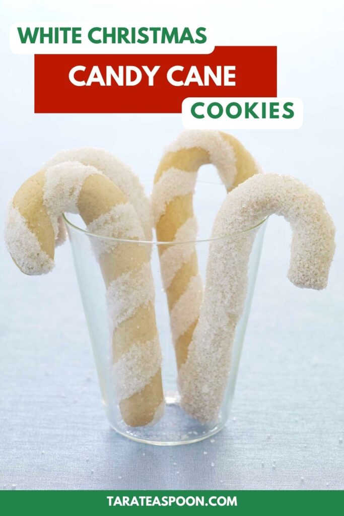 Pinterest graphic for White Christmas Candy Cane Cookies recipe on Tara Teaspoon.