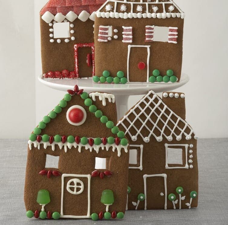 Gingerbread House Facades decorated with green and red candies