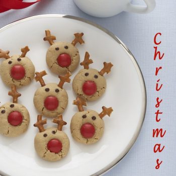 Pinterest image of Peanut Butter Reindeer Cookies with text