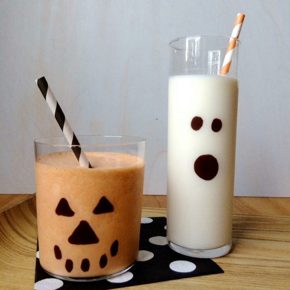 Easy Pumpkin Milkshakes in Spooky Glasses