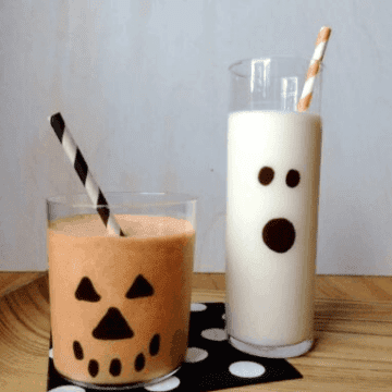 easy pumpkin milkshakes in spooky glasses