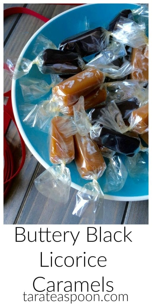 Pinterest image for Buttery Black Licorice Caramels with text