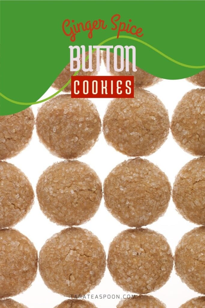 Pinterest graphic for Ginger Spice Button Cookies recipe on Tara Teaspoon.