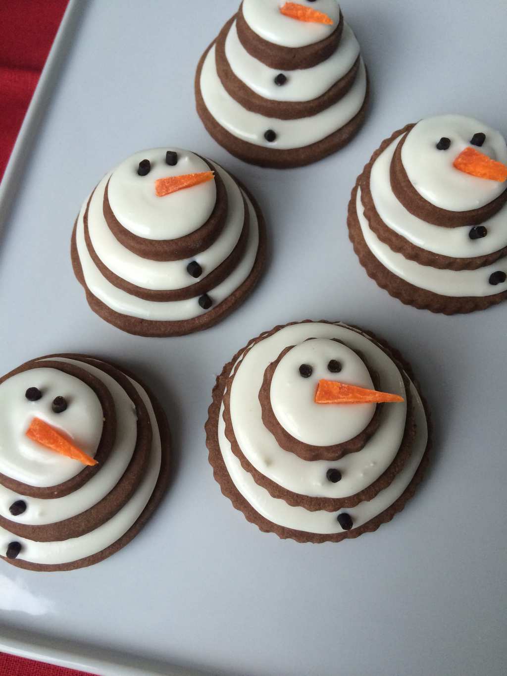 Chocolate Snowman Cookies on tray