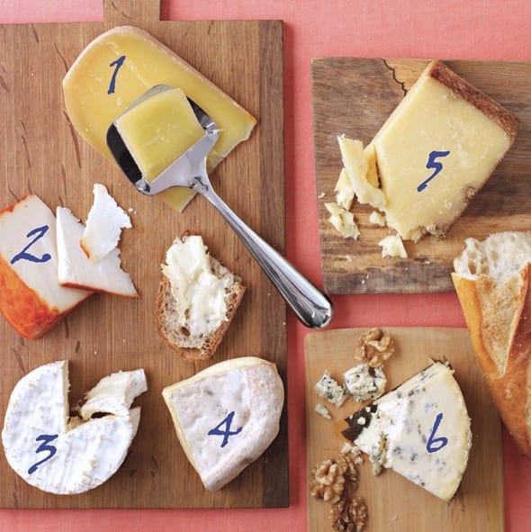 numbered cheeses on boards for identification on list