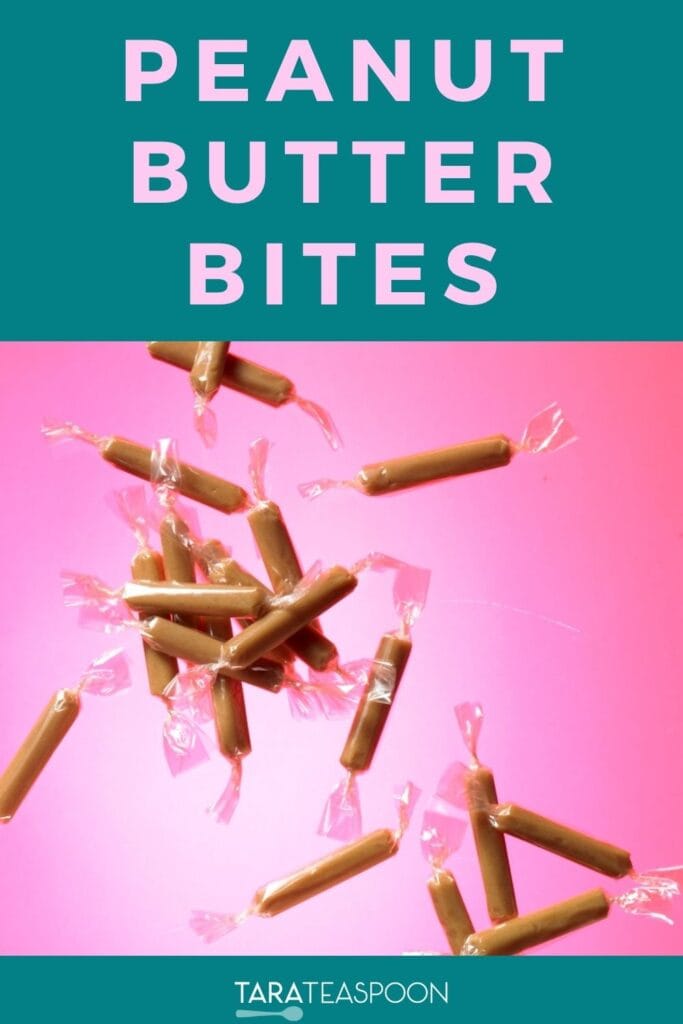 Pinterest graphic for Peanut Butter Bites recipe on Tara Teaspoon.