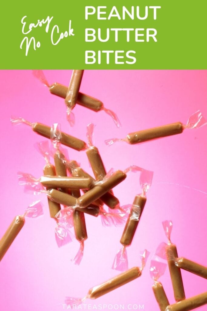 Pinterest graphic for Peanut Butter Bites recipe on Tara Teaspoon.