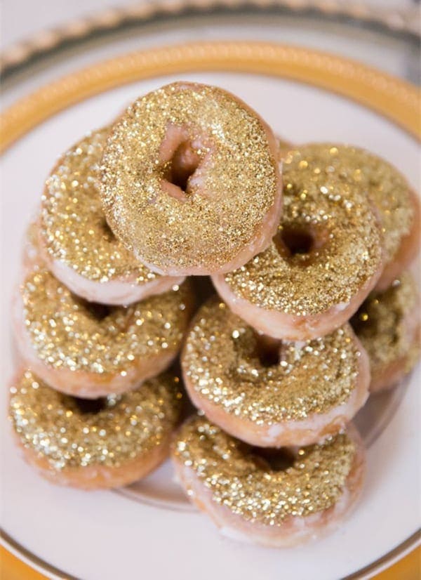 Gold donuts with edible glitter for wedding or Golden Globes party