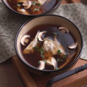 Close up image of Mushroom Ravioli Soup