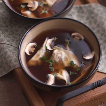 Close up image of Mushroom Ravioli Soup