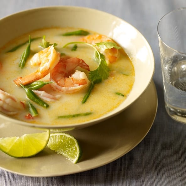 A large bowl of Thai shrimp soup