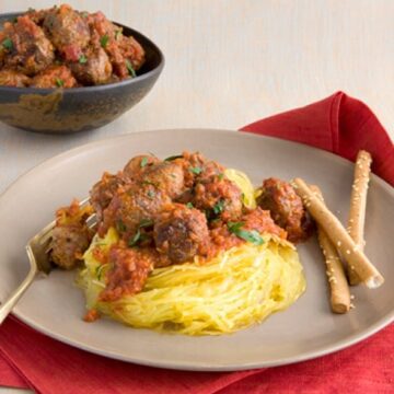 Close up image of Spaghetti Squash and Meatballs