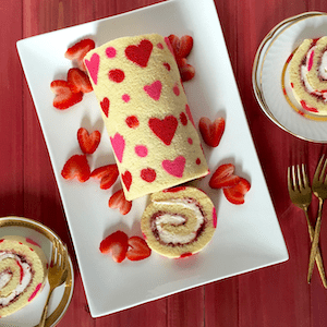 valentines strawberries and cream roll cake