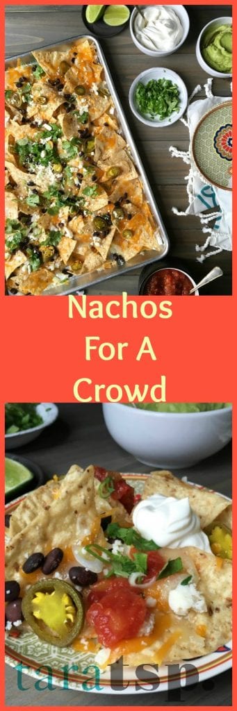 Pinterest image for Nachos for a Crowd with text
