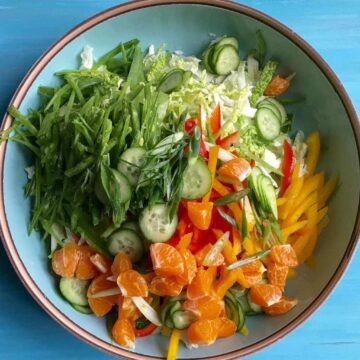 Sesame Ginger Dressing with Asian Salad ingredients in bowl