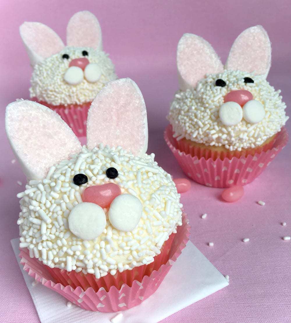 Easter Bunny Cupcakes on pink background