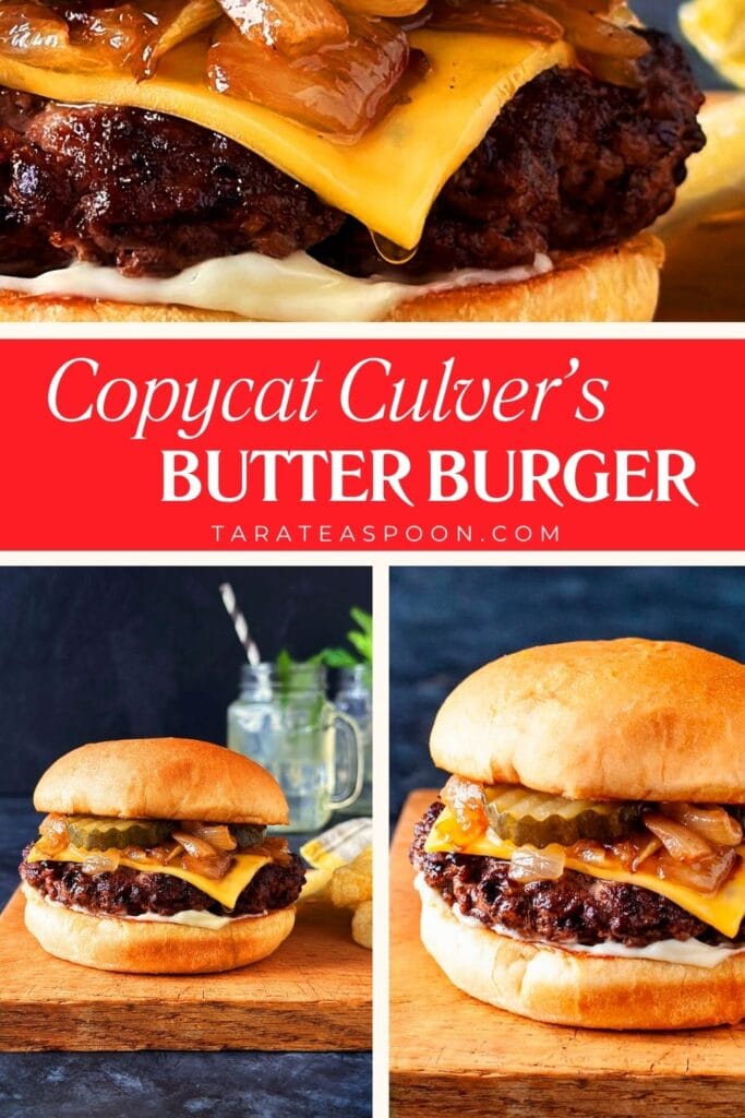 Pinterest graphic for Butter Burgers recipe on Tara Teaspoon