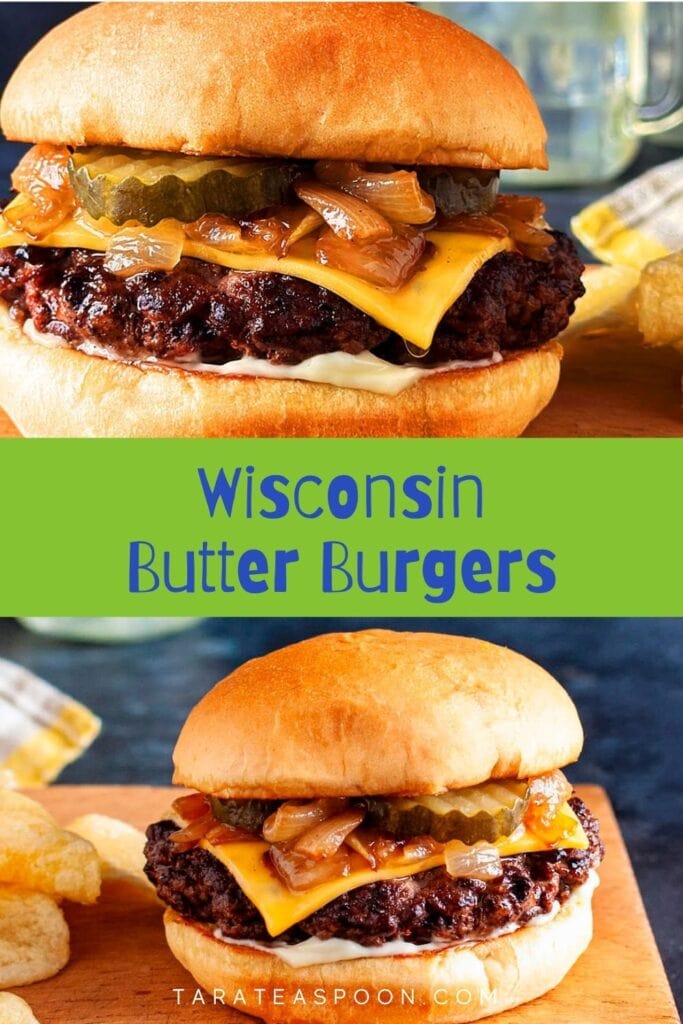 Pinterest graphic for Butter Burgers recipe on Tara Teaspoon