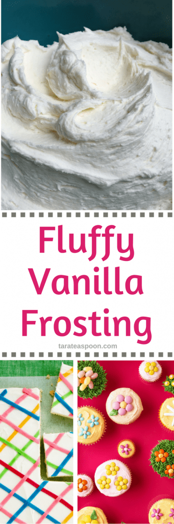 Pinterest image for fluffy vanilla frosting with text