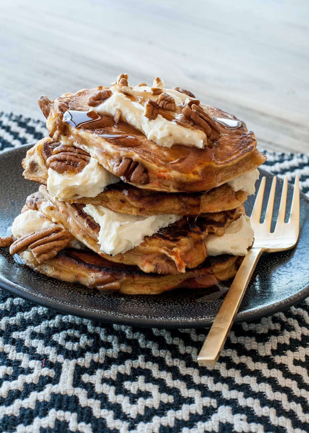 Carrot Cake Pancakes with Cream Cheese Frosting