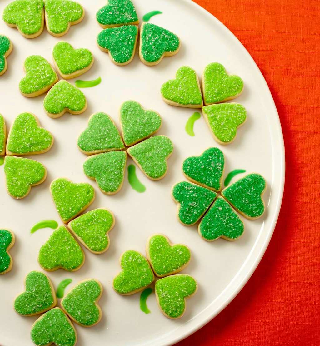 Irish Heart Shamrock Cookies on a white plate