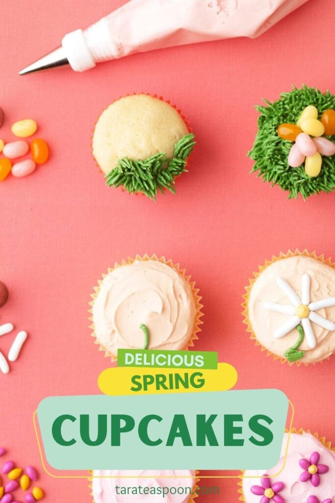 Pinterest graphic for Spring Cupcakes recipe on Tara Teaspoon