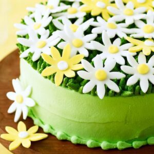 Spring Daisy Cake close up of green frosting.