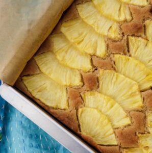 Ginger Pineapple Snack Cake in baking pan