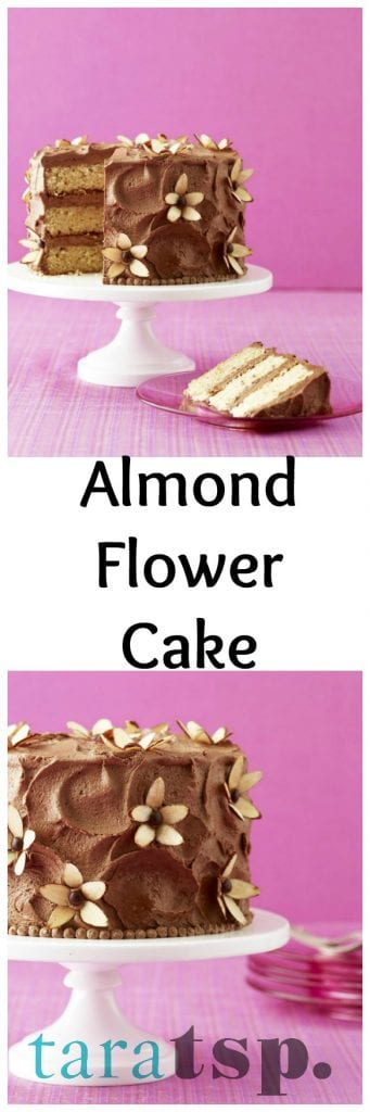 Pinterest image for Almond Flower Cake with text