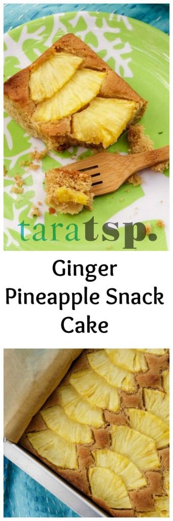 Pinterest image for Ginger Pineapple Snack Cake with text