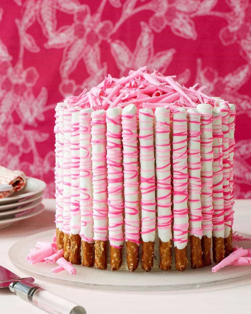 Pink Pretzel Party Cake