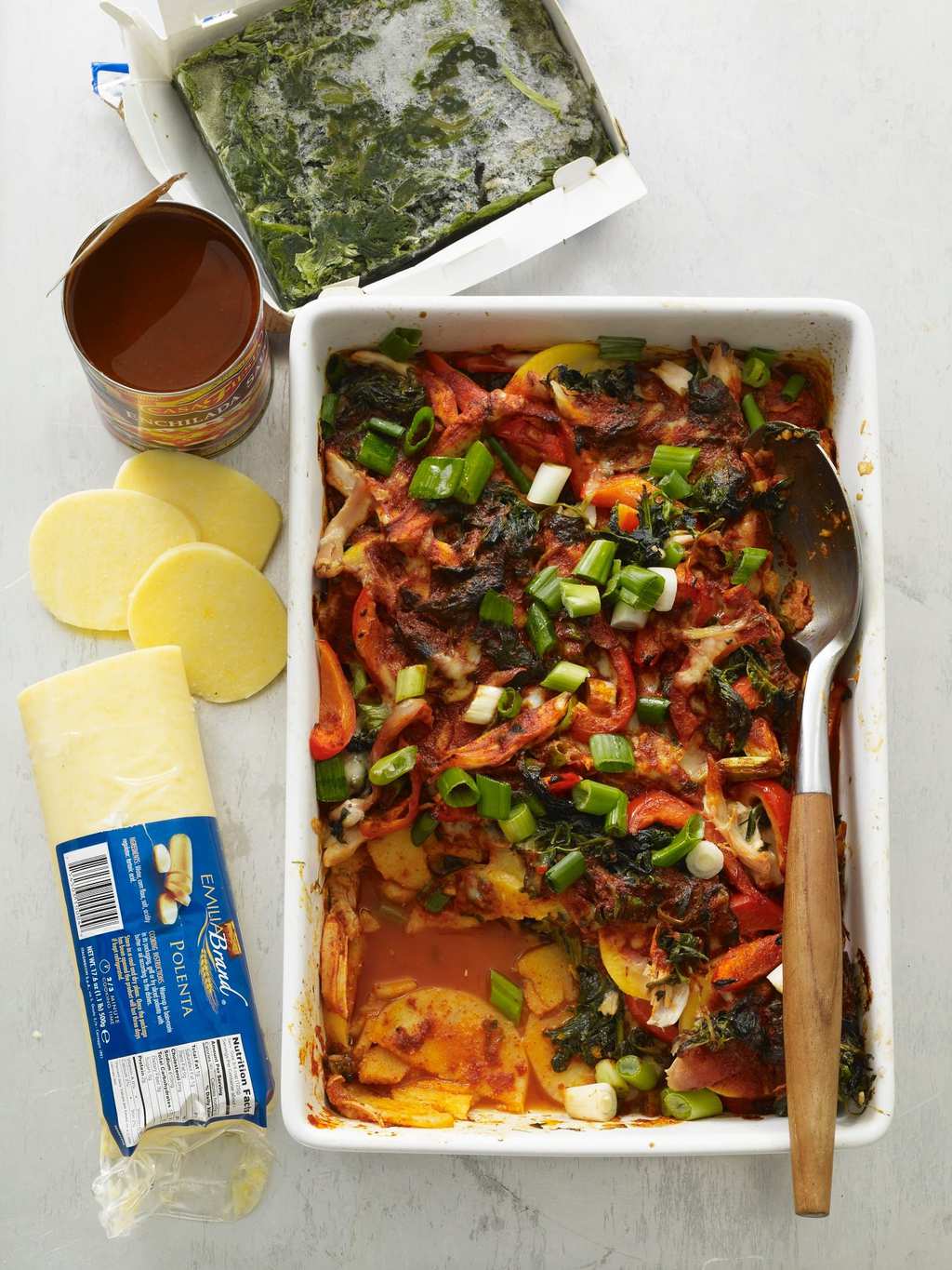 Spinach and Chicken Enchilada Casserole with ingredients