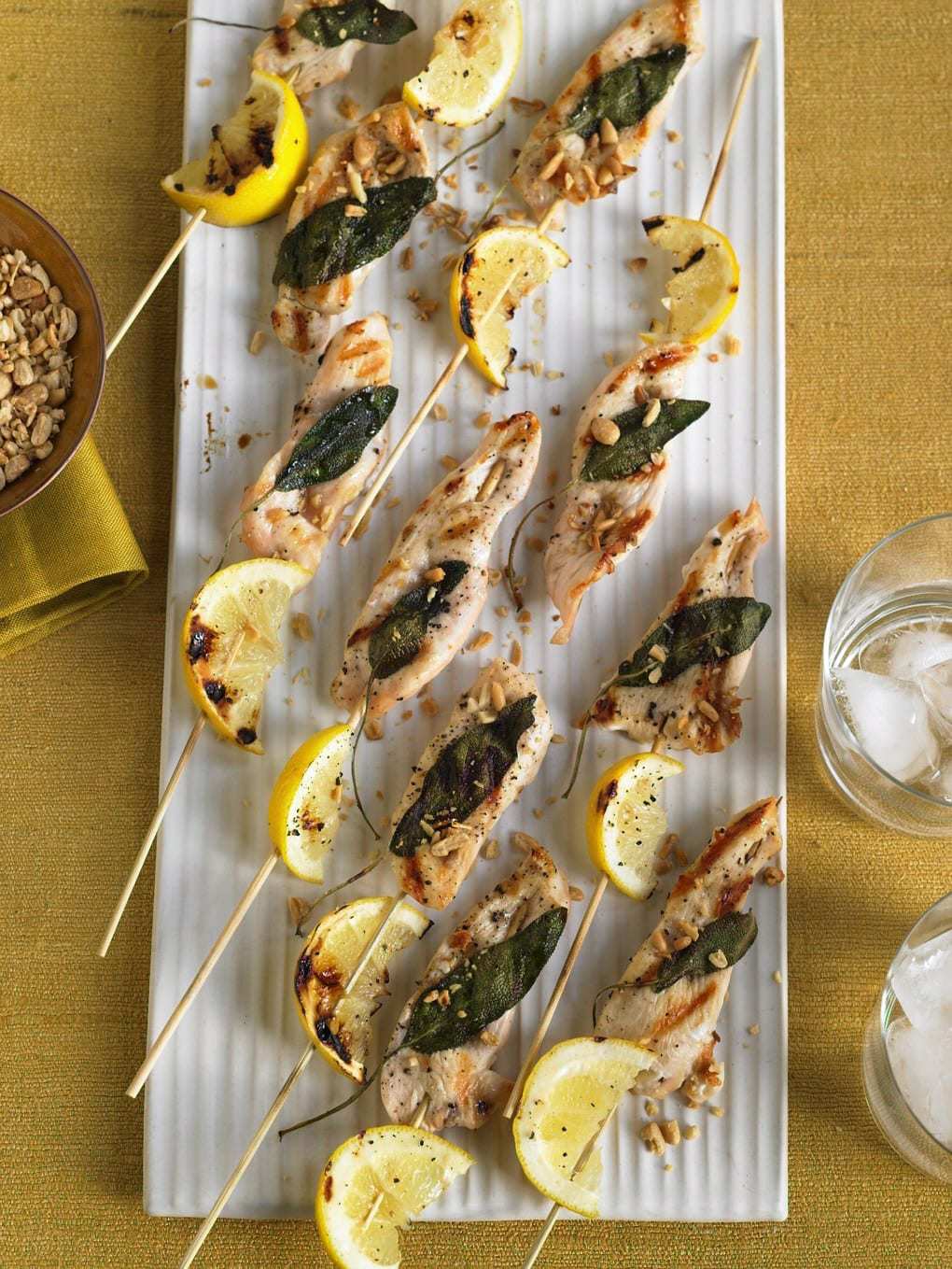 Nutty Lemon and Chicken Party Kabobs on plate