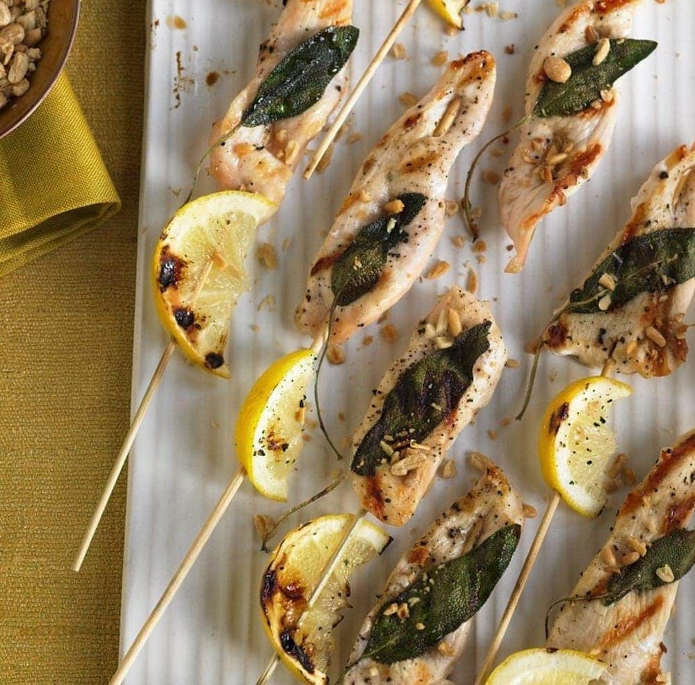 close up of Nutty Lemon and Chicken Party Kabobs