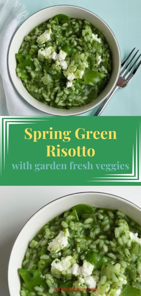 Pinterest graphic for Spring Green Risotto recipe on Tara Teaspoon