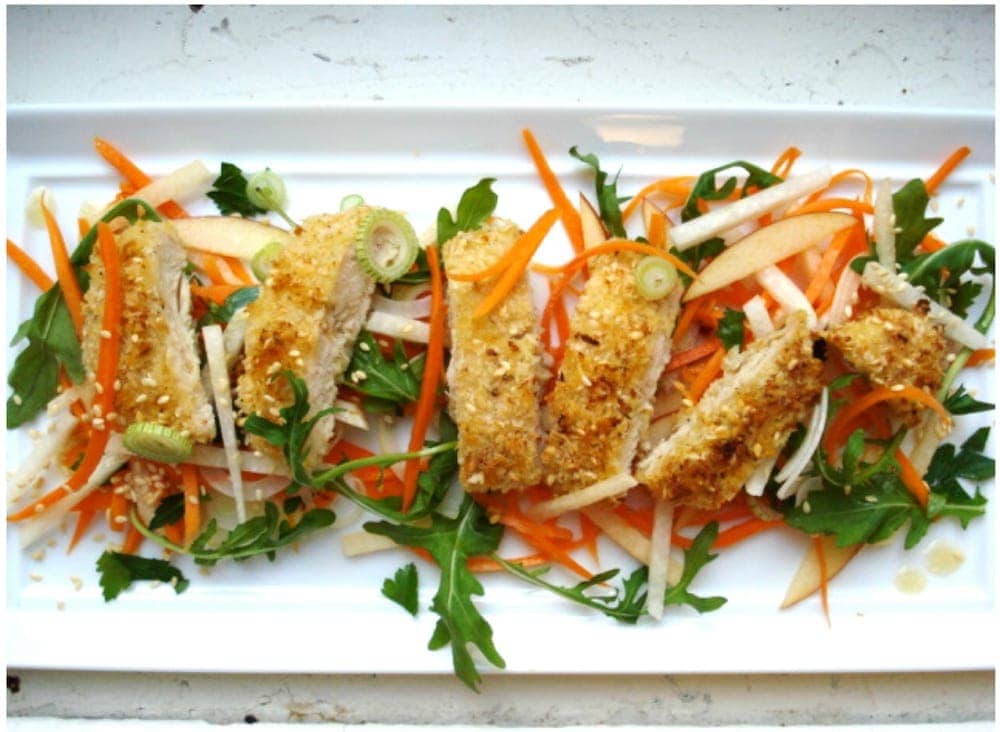 Sliced Sesame Chicken with Apple Carrot Slaw