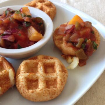 Mozzarella Waffle Bites with mango salsa