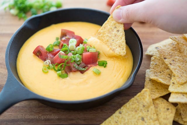 Homemade Queso Dip in cast iron pan