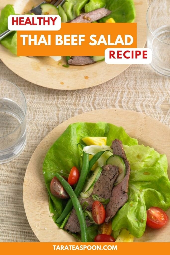 Pinterest graphic for Thai Beef Salad with Easy Marinade recipe on Tara Teaspoon.
