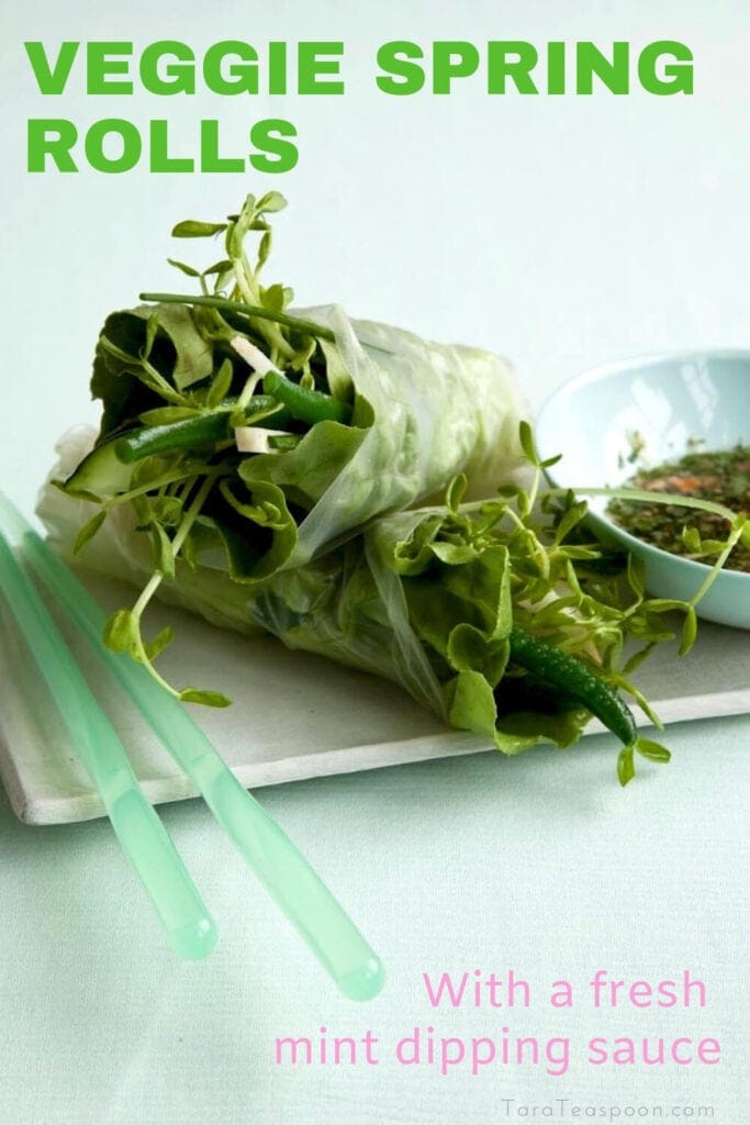 Veggie Spring Rolls with sauce pin
