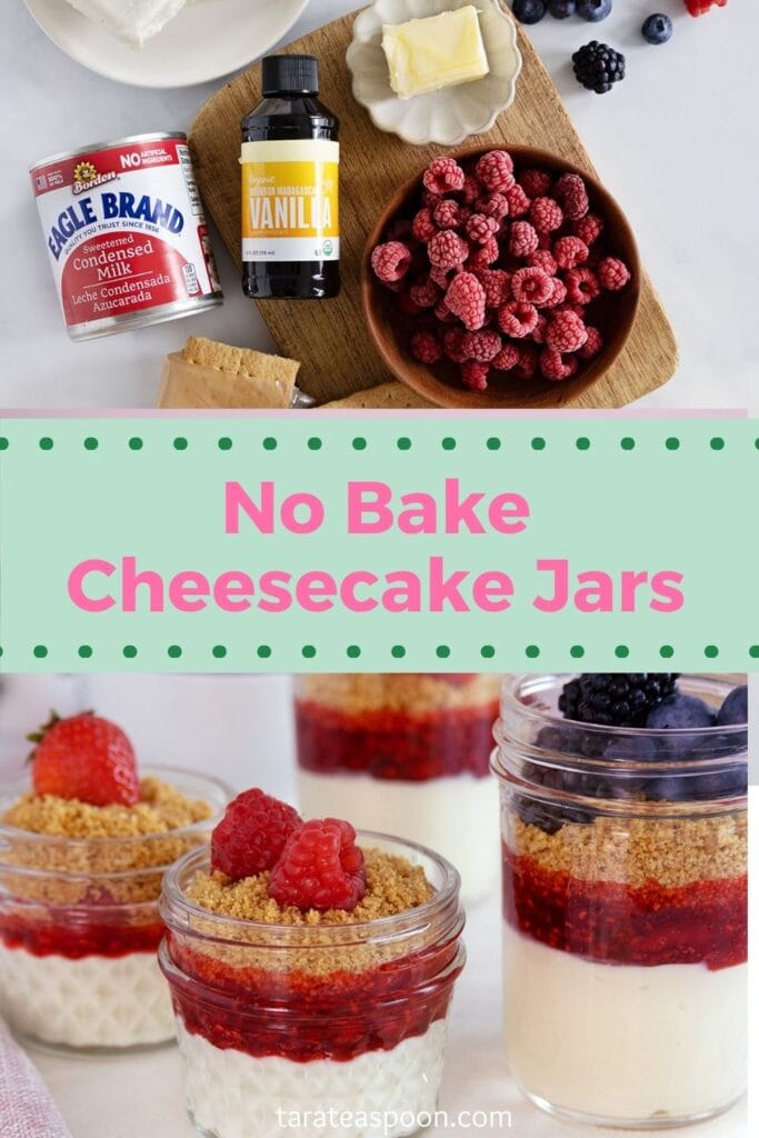 Pinterest graphic for Cheesecake in a Jar recipe from Tara Teaspoon