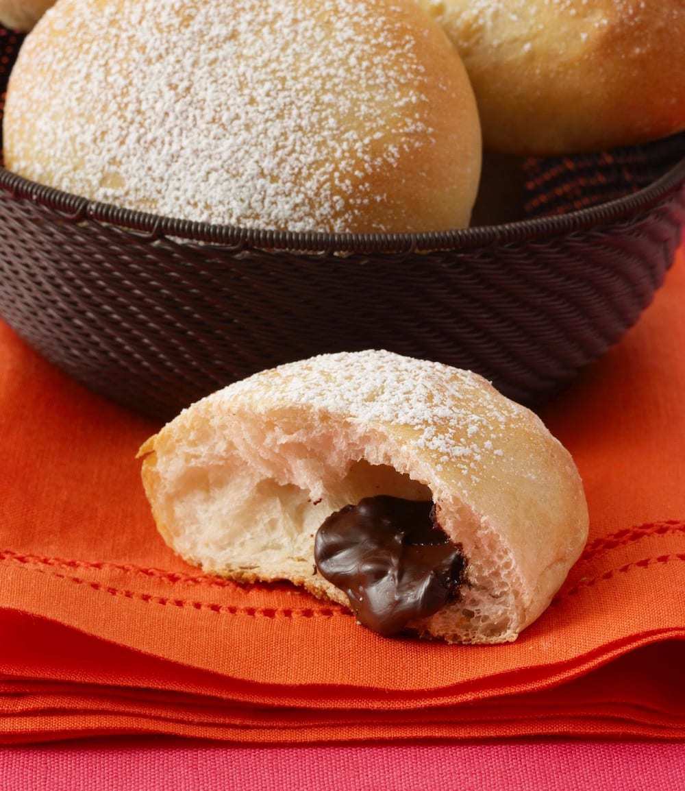 Short Cut Chocolate Filled Rolls on orange napkin